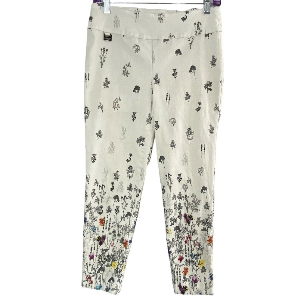 LISETTE Women Pull On Floral Straight Leg Stretch Montreal Legging Sz 10 White